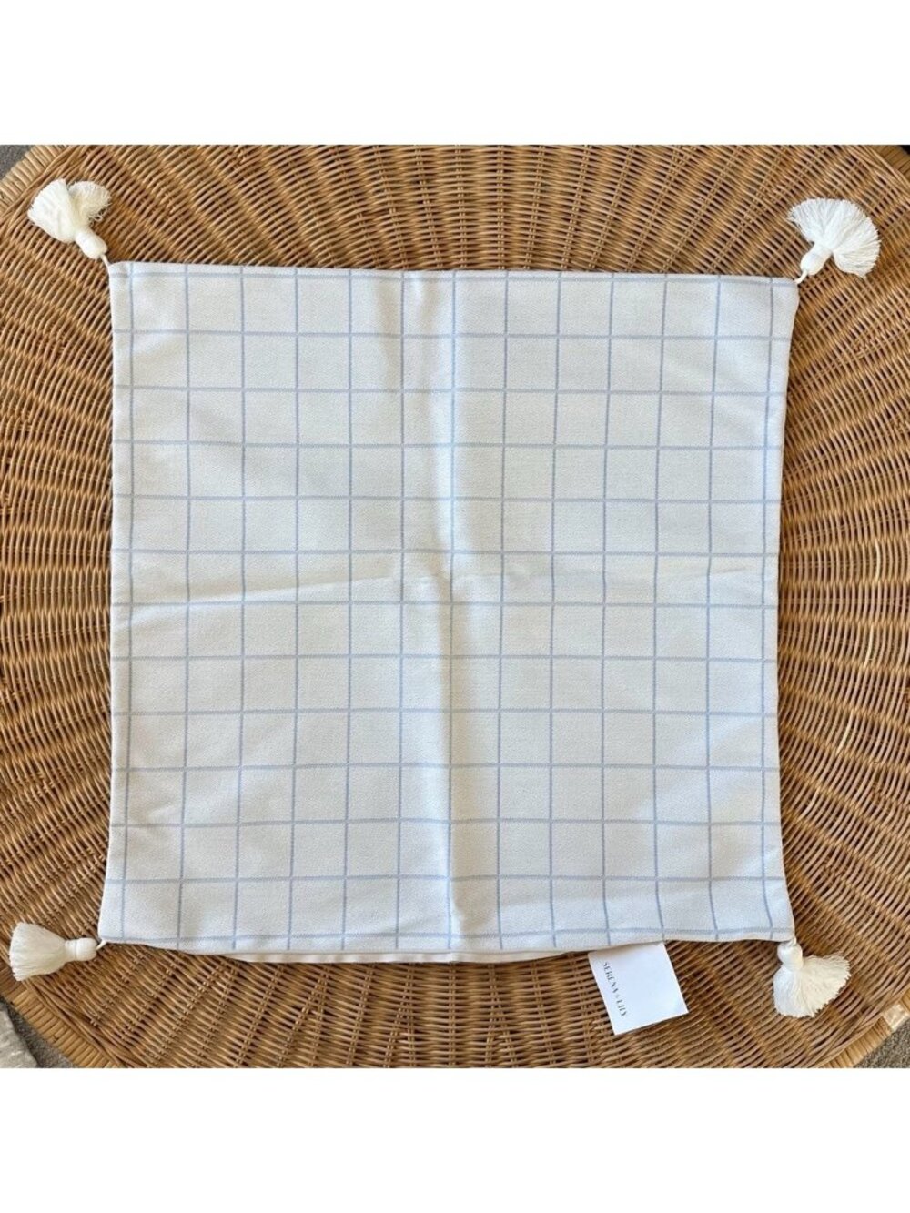 NEW Serena & Lily Sunbrella Windowpane Mayne Pillow Cover (24” SQ)-Coastal Blue